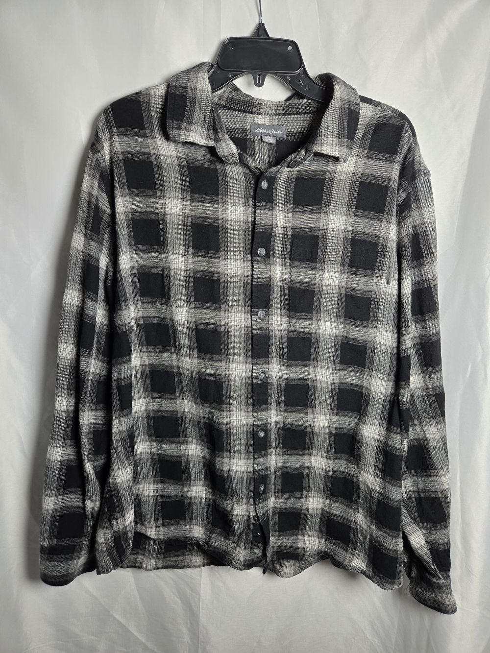 Eddie Bauer Black and Gray Plaid Button-Down Shirt